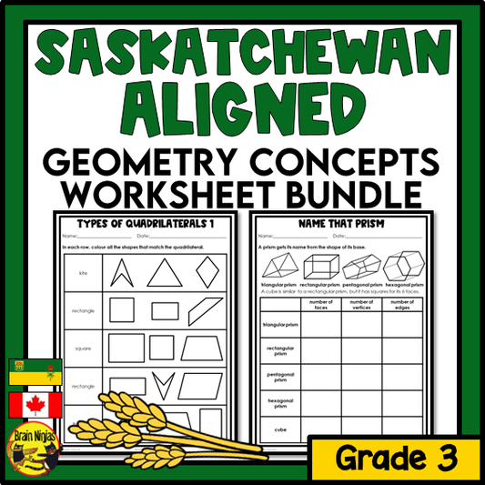 Saskatchewan Aligned Geometry Math Worksheets Bundle | Paper | Grade 3