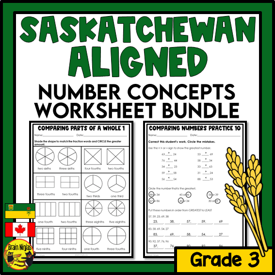 Saskatchewan Aligned Number Math Worksheets Bundle | Paper | Grade 3