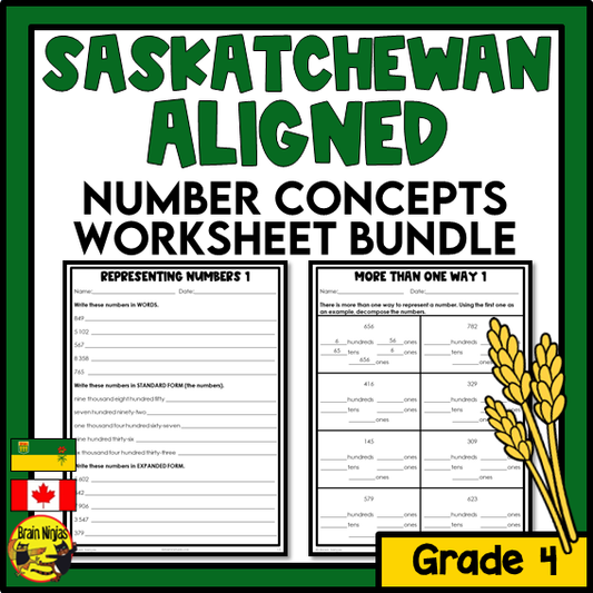 Saskatchewan Aligned Number Math Worksheets Bundle | Paper | Grade 4