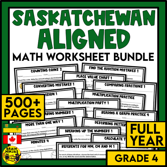 Saskatchewan Aligned Math Worksheets Full Year Bundle | Paper | Grade 4