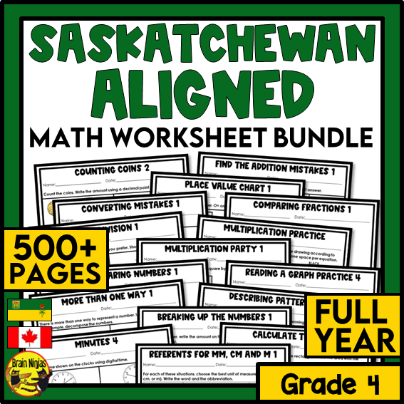 Saskatchewan Aligned Math Worksheets Full Year Bundle | Paper | Grade 4