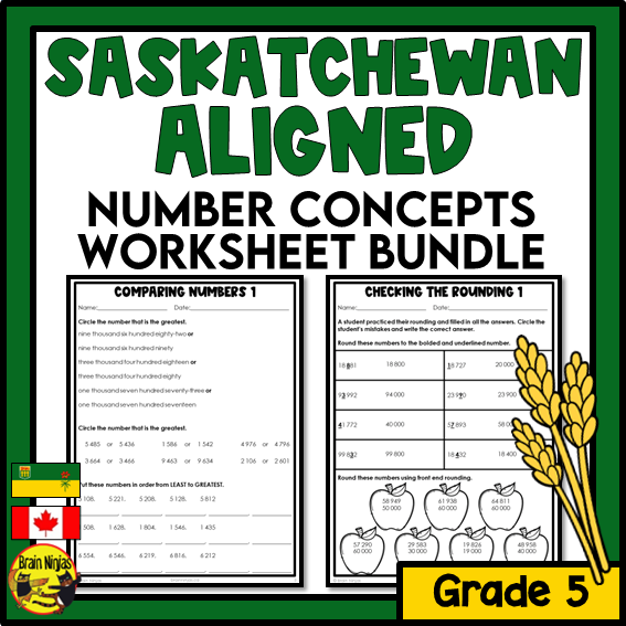 Saskatchewan Aligned Number Math Worksheets Bundle | Paper | Grade 5