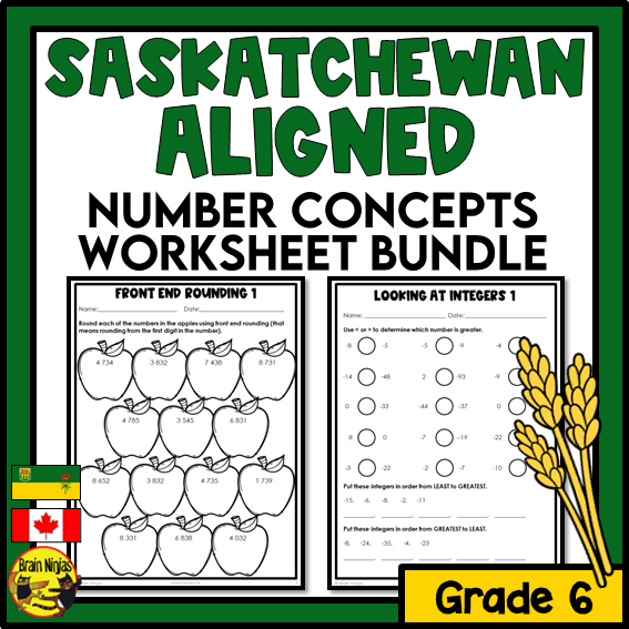 Saskatchewan Aligned Number Math Worksheets Bundle | Paper | Grade 6