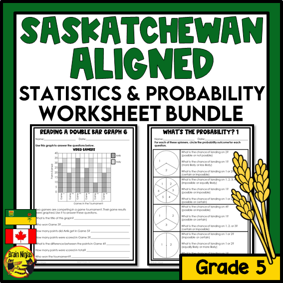 Saskatchewan Aligned Statistics and Probability Math Worksheets Bundle | Paper | Grade 5