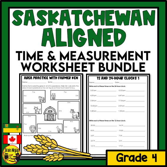 Saskatchewan Aligned Time and Measurement Math Worksheets Bundle | Paper | Grade 4