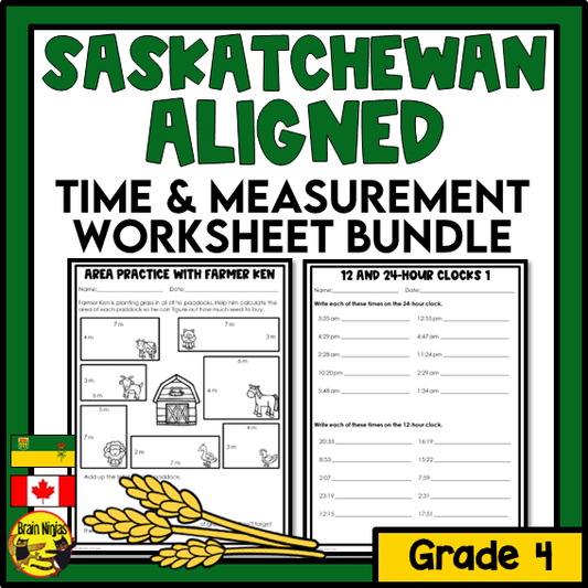 Saskatchewan Aligned Time and Measurement Math Worksheets Bundle | Paper | Grade 4