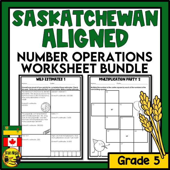 Saskatchewan Aligned Number Operations Math Worksheets Bundle | Paper | Grade 5