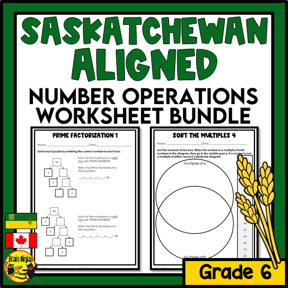 Saskatchewan Aligned Number Operations Math Worksheets Bundle | Paper | Grade 6