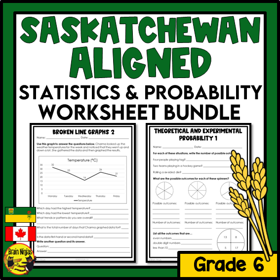 Stats Sask Saskatchewan Aligned Statistics and Probability Math Worksheets Bundle ...