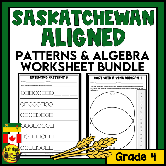 Saskatchewan Aligned Patterns and Algebra Math Worksheets Bundle | Paper | Grade 4