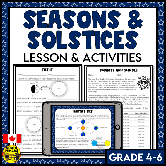 Seasons and Solstices Lesson and Activities Astronomy Space | Paper and Digital