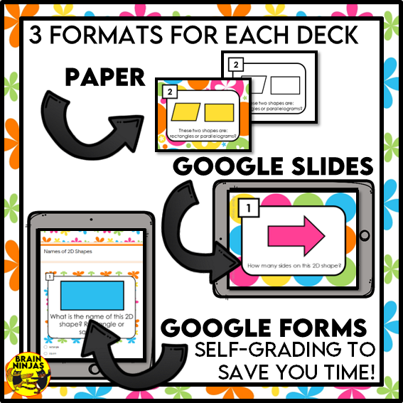 2D Shapes and Polygons Names and Attributes Math Task Cards | Paper and Digital