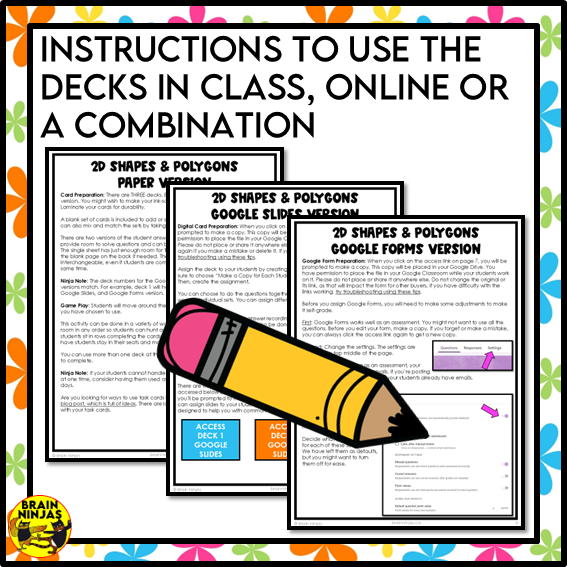 2D Shapes and Polygons Names and Attributes Math Task Cards | Paper and Digital