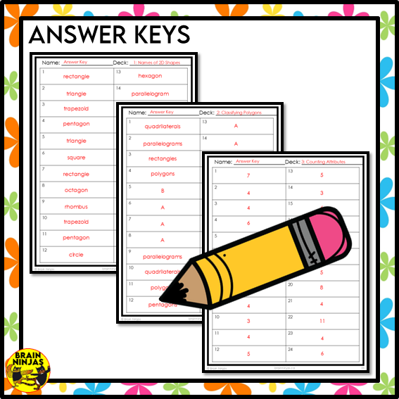 2D Shapes and Polygons Names and Attributes Math Task Cards | Paper and Digital