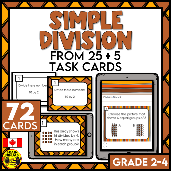 Simple Division Within 25 Task Cards | Paper and Digital