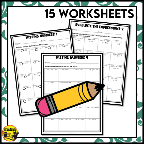 Solving Equations With Variables All Operations Math Worksheets | Paper | Grade 5