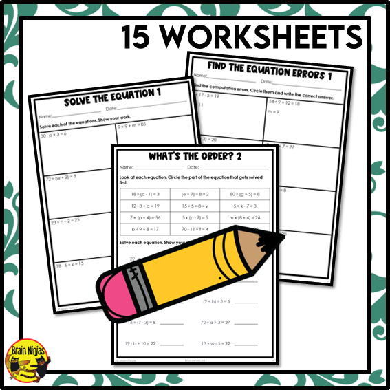 Solving Equations Order of Operations With Brackets Math Worksheets | Paper | Grade 5 Grade 6