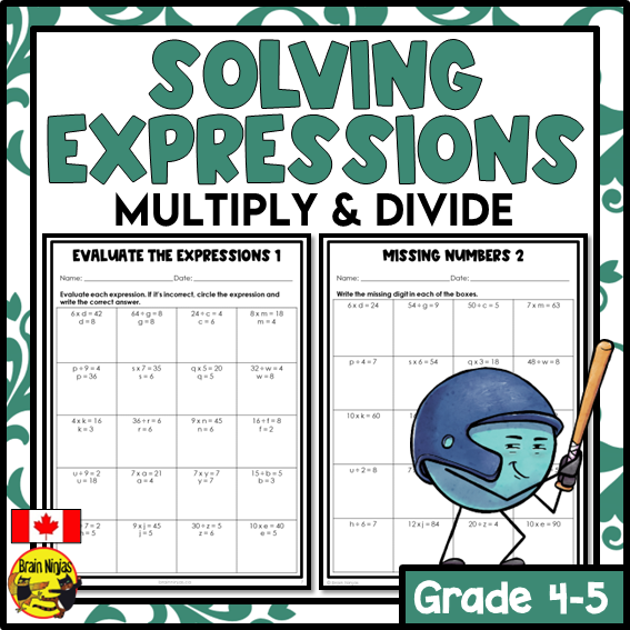 Solving Multiplication and Division Equations With Variables Math Worksheets | Paper | Grade 4