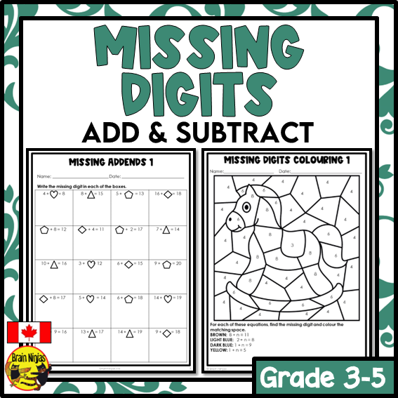 MIssing Addends and Subtrahends Math Worksheets | Paper | Grade 3
