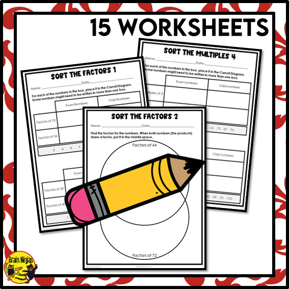 Sorting Factors and Multiples in Charts Math Worksheets | Paper