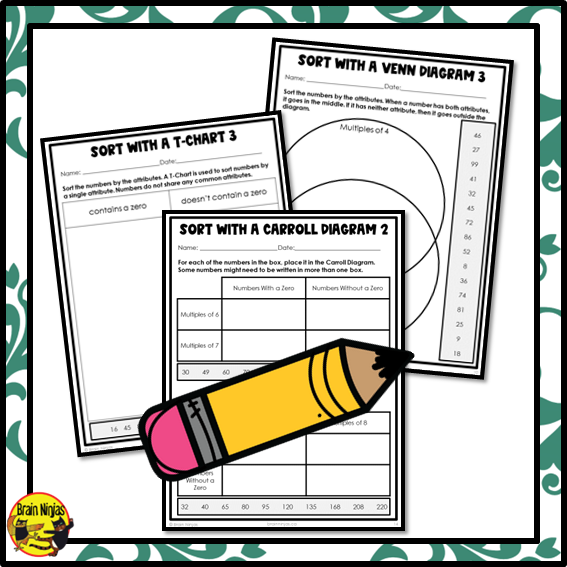 Sorting Numbers in Charts by Attributes Math Worksheets | Paper | Grad ...