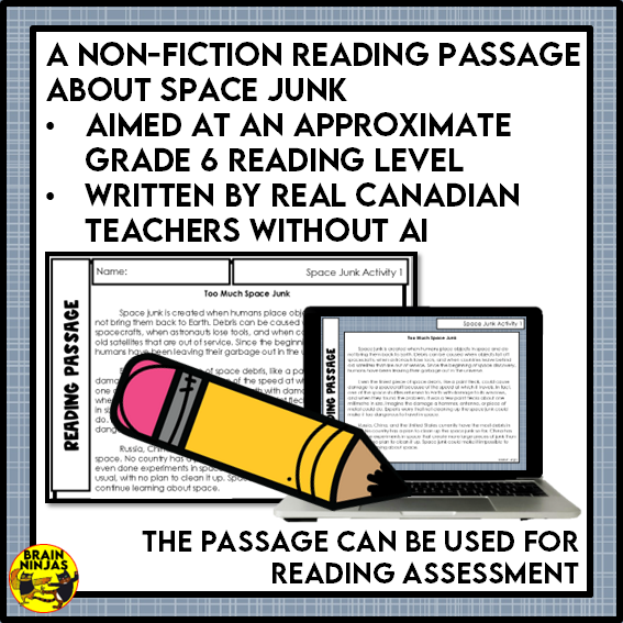 Space Junk Reading Comprehension Activities | Paper and Digital