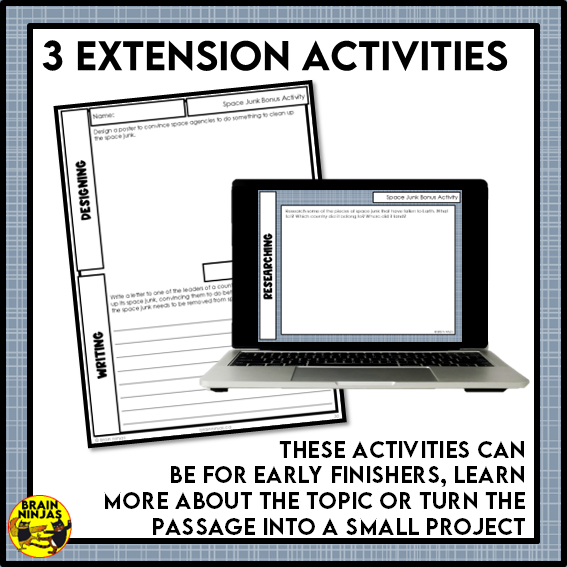 Space Junk Reading Comprehension Activities | Paper and Digital