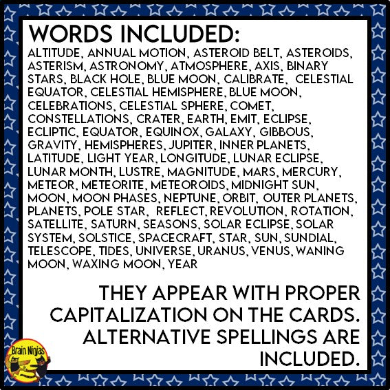 Astronomy Vocabulary | Editable Word Wall | Space | Sky Science | Paper