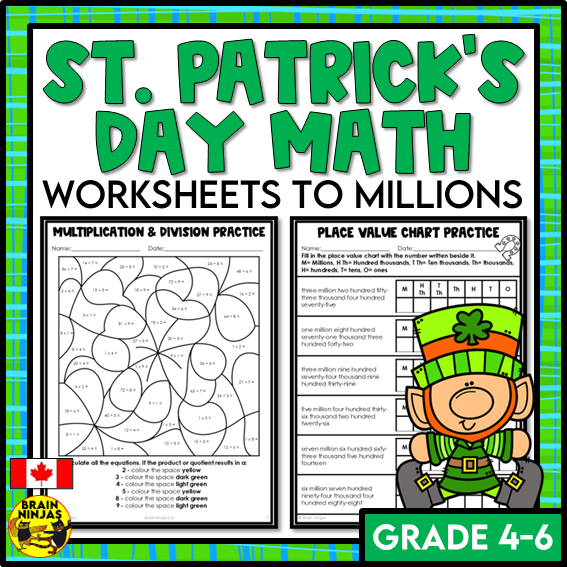 St Patricks Day Math Worksheets for Numbers up to 1 000 000 | Paper