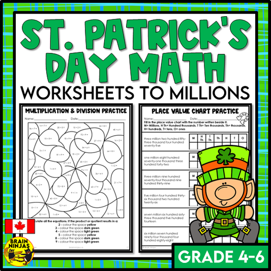 St Patricks Day Math Worksheets for Numbers up to 1 000 000 | Paper