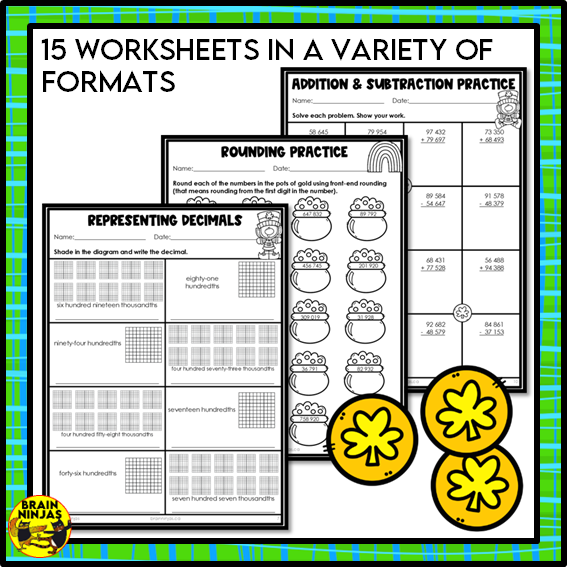 St Patricks Day Math Worksheets for Numbers up to 1 000 000 | Paper