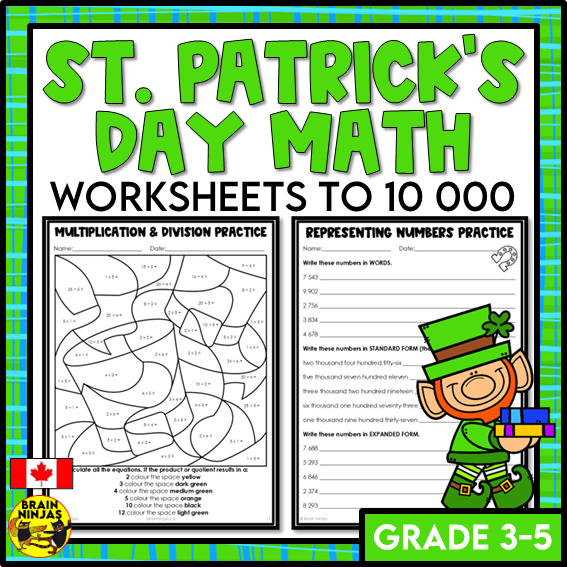 St. Patrick's Day Math Worksheets for Numbers up to 10 000 | Paper