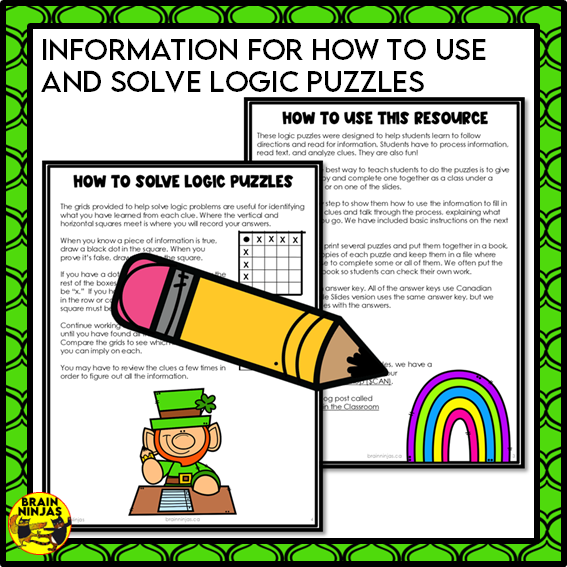 St. Patrick's Day Logic Puzzles | Paper and Digital