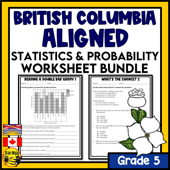 British Columbia Aligned Statistics and Probability Math Worksheets Bundle | Paper | Grade 5