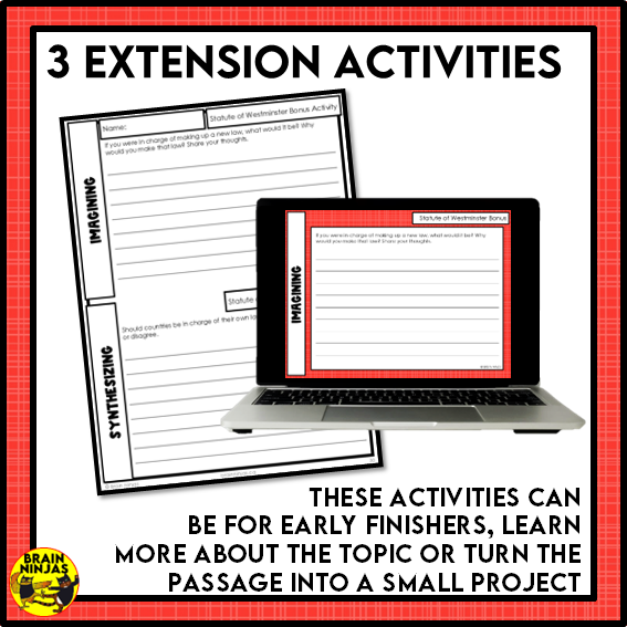 Statute of Westminster Reading Comprehension Activities | Paper and Digital