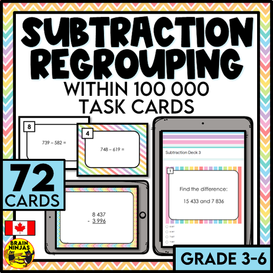 Subtraction With Regrouping Within 100 000 Task Cards | Paper and Digital