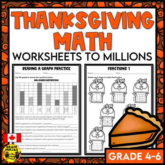 Thanksgiving Math Worksheets for Numbers up to 1 000 000 | Paper