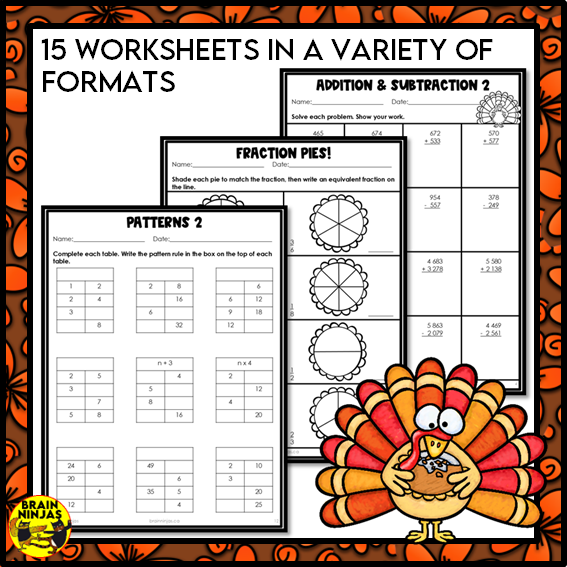 Thanksgiving Math Worksheets for Numbers up to 10 000 | Paper