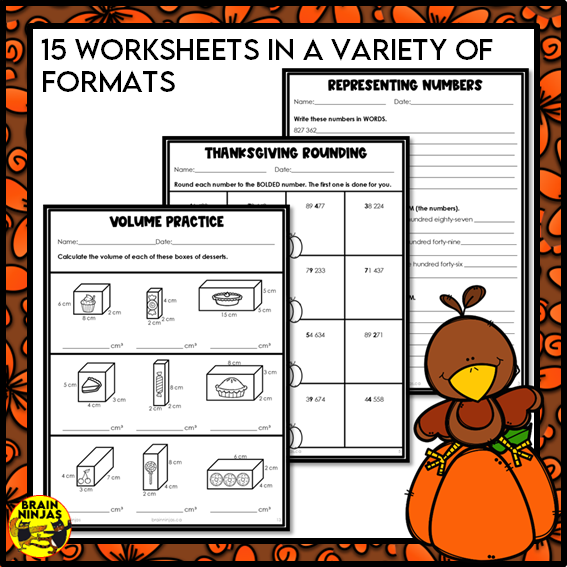 Thanksgiving Math Worksheets for Numbers up to 1 000 000 | Paper