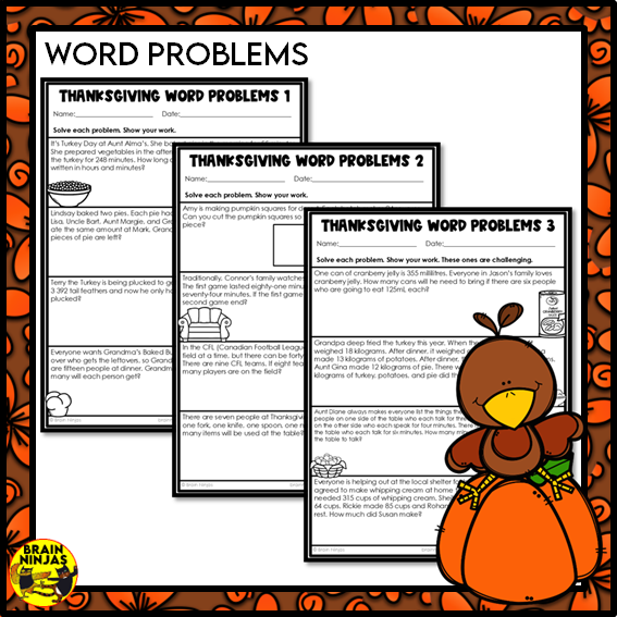 Thanksgiving Math Worksheets for Numbers up to 10 000 | Paper