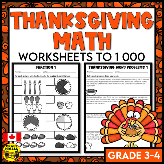 Thanksgiving Math Worksheets Numbers to 1000 | Paper
