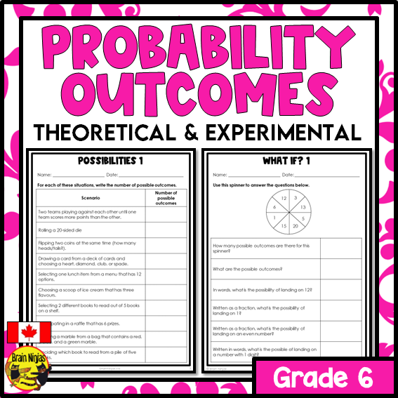 Theoretical and Experimental Probability Outcomes Math Worksheets | Paper | Single Event | Grade 6