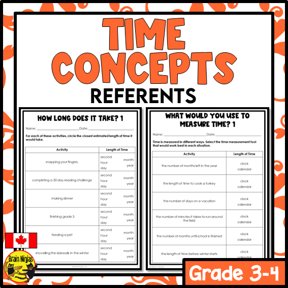 Time Concepts and Time Referents  Math Worksheets | Paper | Grade 3
