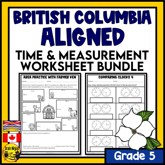 British Columbia Aligned Time and Measurement Math Worksheets Bundle | Paper | Grade 5