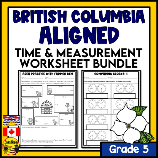 British Columbia Aligned Time and Measurement Math Worksheets Bundle | Paper | Grade 5
