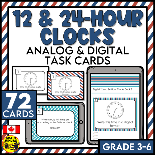 12 and 24-Hour Clocks Reading Clocks AM/PM Digital Time Task Cards | Paper and Digital