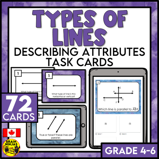 Types of Lines Describing Attributes Math Task Cards | Paper and Digital
