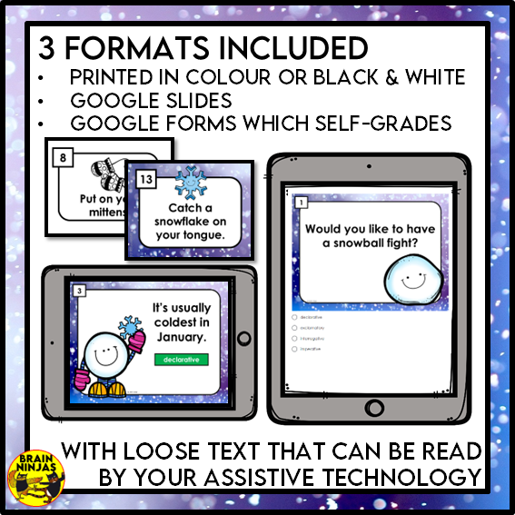 Types of Sentences Identifying and Punctuating With Winter Theme | Paper and Digital