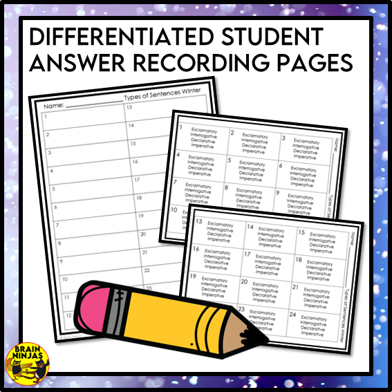 Types of Sentences Identifying and Punctuating With Winter Theme | Paper and Digital