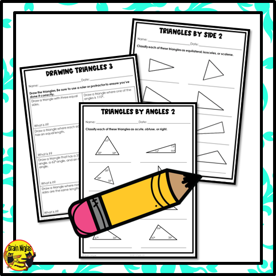 Types of Triangles Classifying By Attributes Math Worksheets | Paper